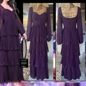 Lulus Impactful Elegance Purple Tiered Balloon Sleeve Maxi Dress Size S